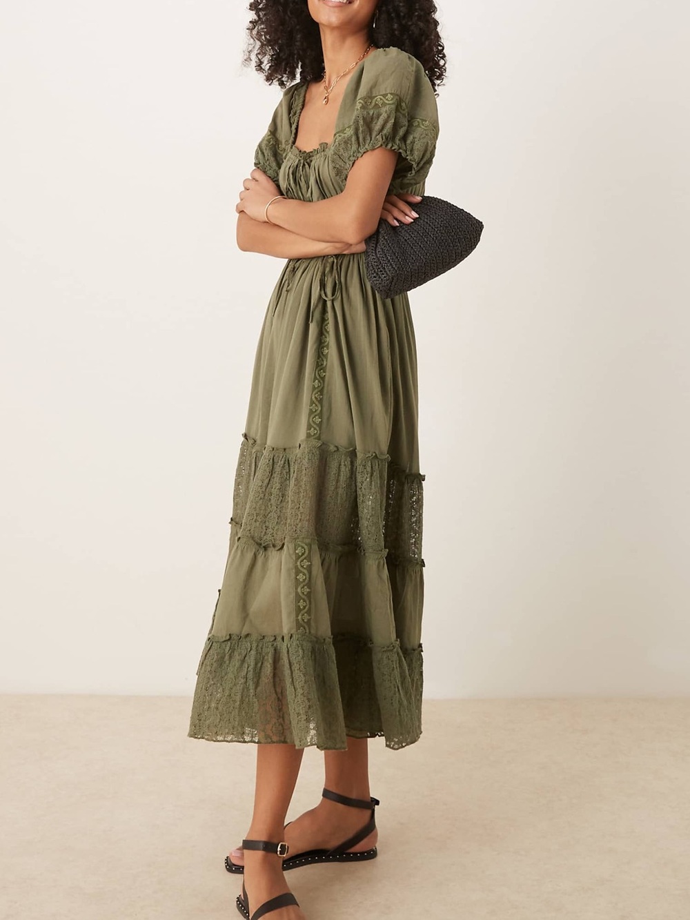 Free People Falling Sun Midi Dress in Crystal Kelp Green - Picture 2 of 8